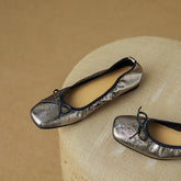 Fawn Square Toe Flats with Bow Gun Color Newgew